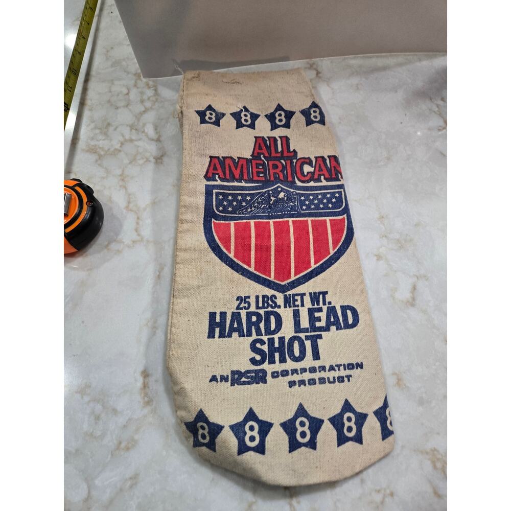 Vintage All American 25 Lbs Hard Lead Shot Canvas Bag Hunting Home Decor